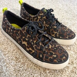 Sperry Crest Vibe SeaCycled Leopard Print Sneakers Womens 9 STS88919 Brown Neon